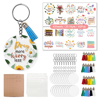 Наборы для самостоятельного изготовления акриловых брелоков-заготовок в цветочной тематике, OPP мешки целлофана, брелки для ключей из крафт-бумаги, наклейки пвх