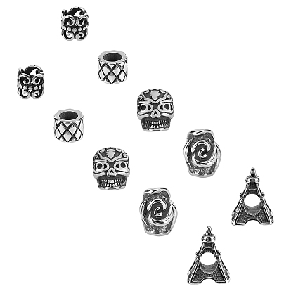 Retro 316L Surgical Stainless European Beads, Large Hole Beads, Mixed Shapes
