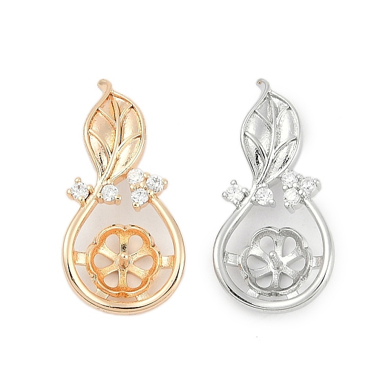 Латунные микро-паве прозрачные кубические цирконии европейские подвески-шармы, привязка поручительств, за половину пробурено бисера, без кадмия, без никеля и без свинца, очарование листа