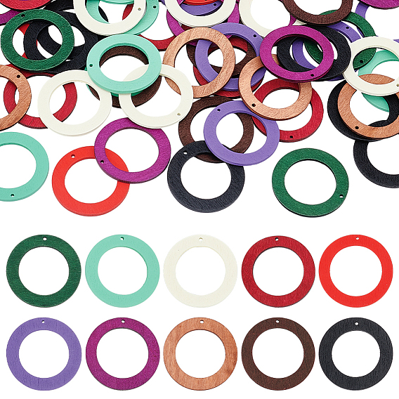 60шт 10цвета подвески из дерева ручной работы, окрашенные, кольцо очарование
