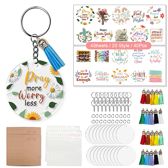 Наборы для самостоятельного изготовления акриловых брелоков-заготовок в цветочной тематике, OPP мешки целлофана, брелки для ключей из крафт-бумаги, наклейки пвх