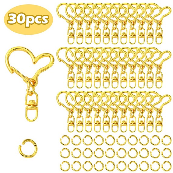 Застежки-лобстеры из сплава в форме сердца, брелок для ключей, с двухсторонним поворотным крючком с проушиной и железными прыжковыми кольцами