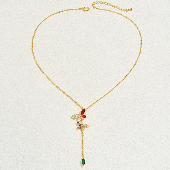 Модные и элегантные винтажные латунные разноцветные кубические цирконии бабочка кисточка подвеска ожерелье для женщин