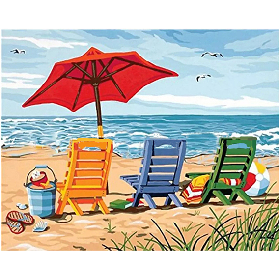 DIY Beach Theme Diamond Painting Kits, including Canvas, Resin Rhinestones, Diamond Sticky Pen, Tray Plate and Glue Clay, Rectangle with Sandbeach Pattern