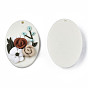 Handmade Polymer Clay Pendants, Oval with Rose Flower