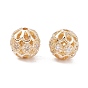Rack Plating Brass Micro Pave Clear Cubic Zirconia Beads, Long-Lasting Plated, Round with Flower