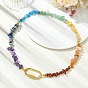 7 Chakra Natural with Synthetic Gemstone Necklaces, with 304 Stainless Steel Locking Carabiner, Nuggets