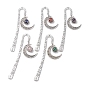 Tibetan Style Alloy Hook Bookmarks, Hollow Moon & Round Natural Gemstone Pouch Charms Bookmarks