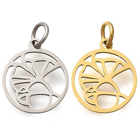 304 прелести нержавеющей стали, с целью перехода в кольце, плоский круглый с подвеской в виде листьев, лазерная резка, ионное покрытие (ip)