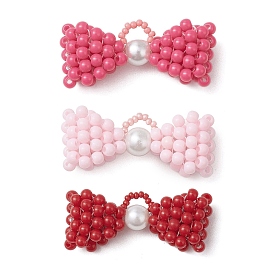 3шт 3 цветные непрозрачные акриловые подвески, бантом, с перламутровым стеклянным жемчугом