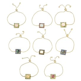 Natural & Synthetic Mixed Gemstone Rectangle Link Slider Bracelet, Real 18K Gold Plated Brass Jewelry