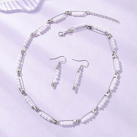 Комплекты из акриловых подвесных серег и ожерелий с круглым искусственным жемчугом, наборы украшений из железных булавок