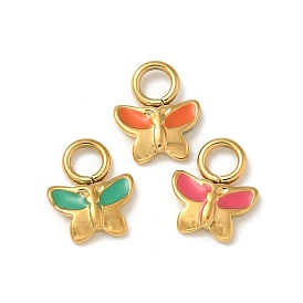 Ионное покрытие (ip) 304 брелоки из нержавеющей стали с эмалью, реальный 14 k позолоченный, очарование бабочки