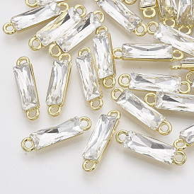 Light Gold Plated Alloy Links Connectors, with Glass, Faceted, Rectangle