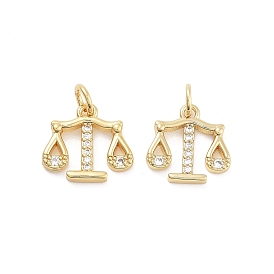 Balance Rack Plating Brass Micro Pave Cubic Zirconia Charms, Cadmium Free & Lead Free, Long-Lasting Plated