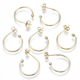 Brass Half Hoop Earrings, Stud Earring, Nickel Free, with Ear Nuts and 925 Sterling Silver Pins