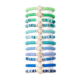 12 pcs 12 ensemble de bracelets extensibles de surfeur heishi en argile polymère de couleur, bracelets empilables en tortue de mer turquoise synthétique teints