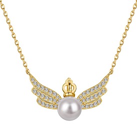 925 подвесные стерлингового серебра ожерелья, микропаве из прозрачного кубического циркония и бусины-ракушки, крылья