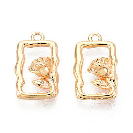 Латунные подвески, без кадмия, без никеля и без свинца, прямоугольник и цветок