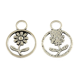 Tibetan Style Alloy Ring with Flower Pendants, Cadmium Free & Lead Free, 23.2x17.4x1.5mm, Hole: 5mm, about 416pcs/500g
