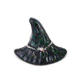 Halloween Witch Hat Alloy Rhinestone Brooches, Glitter Enamel Pins, Platinum