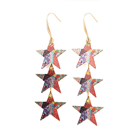 Printed Iron Dangle Earrings, with 316 Surgical Stainless Steel Earring Hooks, Star