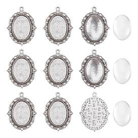 ARRICRAFT 100 Pcs DIY Oval Pendant Making Kits, Including Alloy Pendant Cabochon Settings and Transparent Glass Cabochons