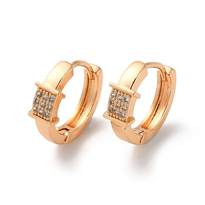 Brass Hoop Earrings with Rhinestone, Square