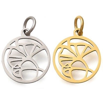 304 прелести нержавеющей стали, с целью перехода в кольце, плоский круглый с подвеской в виде листьев, лазерная резка, ионное покрытие (ip)