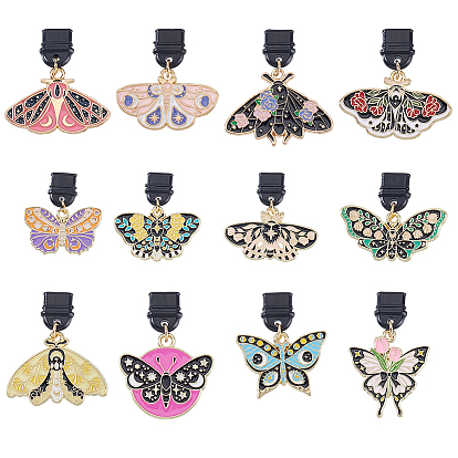 12шт пластиковые мобильные пылезащитные заглушки, с подвесками из эмали и сплава , бабочка