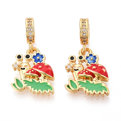Латунное микропейв с кубическим цирконием европейские подвески с подвесками, с эмалью, улитка, Подвески с большими отверстиями