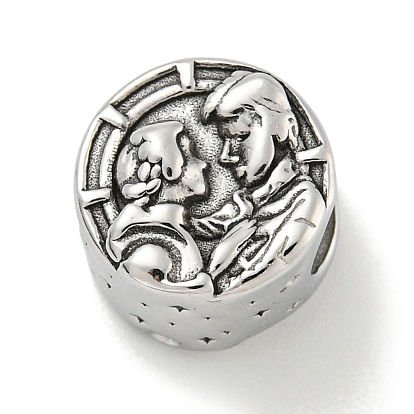 304 Stainless Steel European Beads, Large Hole Beads, Column with Couple