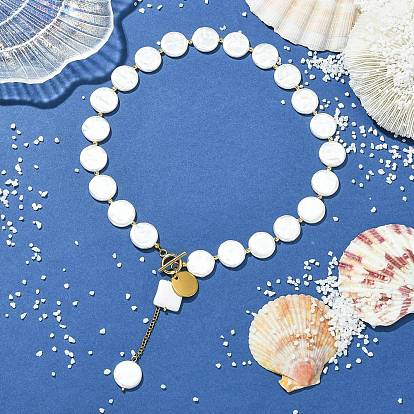 Регулируемые колье-лариаты из белого жемчуга и бусин в форме монет с застежками из нержавеющей стали.