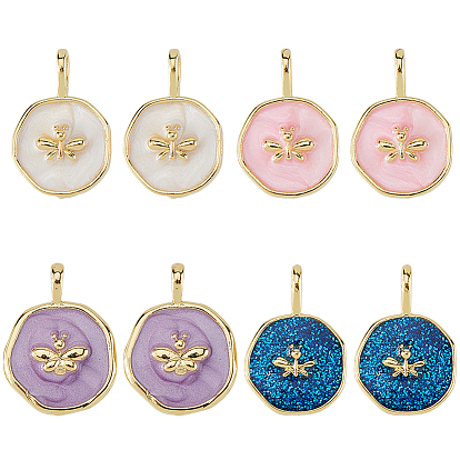 8 шт. 4 цвета латунные эмалевые подвески, долговечный, плоские круглые с пчелой, реальный 18 k позолоченный