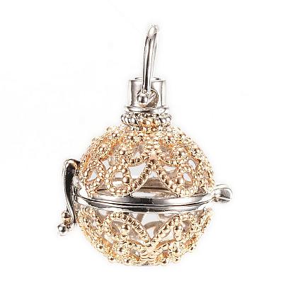 Rack Plating Brass Cage Pendants, Nickel Free, For Chime Ball Pendant Necklaces Making, Hollow Round
