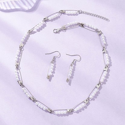 Комплекты из акриловых подвесных серег и ожерелий с круглым искусственным жемчугом, наборы украшений из железных булавок