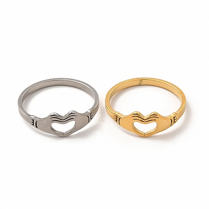 201 anillo de dedo de mano de corazón hueco de acero inoxidable para mujer