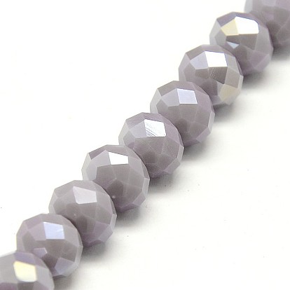 Electroplate Opaque Solid Color Crystal Glass Rondelle Beads Strands, Faceted, AB Color Plated, 10x7mm, Hole: 1mm, about 70pcs/strand, 20 inch