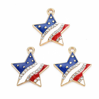 Rack Plating Alloy Enamel Pendants, with Crystal Rhinestone, Light Gold, Cadmium Free & Nickel Free & Lead Free, Star