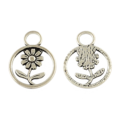 Anillo de la aleación del estilo tibetano con colgantes de flores, sin plomo y cadmio, 23.2x17.4x1.5 mm, agujero: 5 mm, Sobre 416 unidades / 500 g