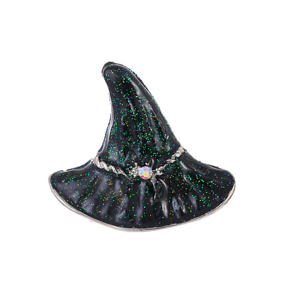 Halloween Witch Hat Alloy Rhinestone Brooches, Glitter Enamel Pins, Platinum