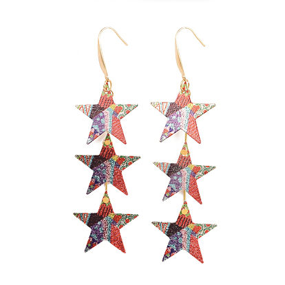 Printed Iron Dangle Earrings, with 316 Surgical Stainless Steel Earring Hooks, Star