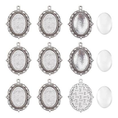 100 Pcs DIY Oval Pendant Making Kits, Including Alloy Pendant Cabochon Settings and Transparent Glass Cabochons