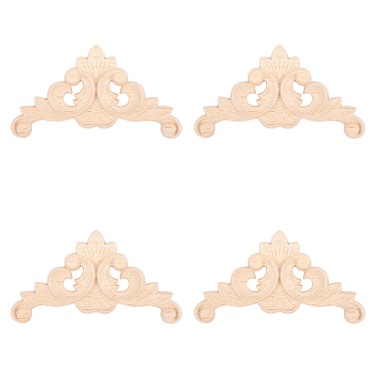 Rubber Wood Carved Onlay Applique, Center Flower Long Applique, for Door Cabinet Bed Unpainted Decor European Style