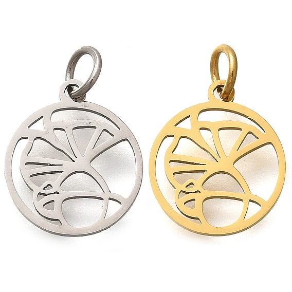 304 прелести нержавеющей стали, с целью перехода в кольце, плоский круглый с подвеской в виде листьев, лазерная резка, ионное покрытие (ip)