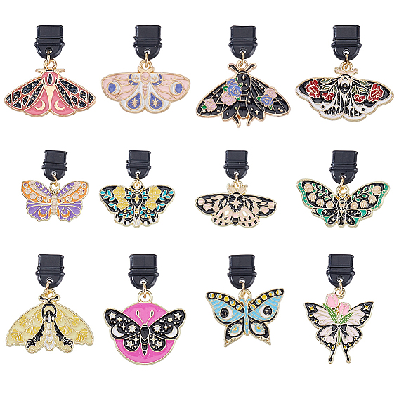 12шт пластиковые мобильные пылезащитные заглушки, с подвесками из эмали и сплава , бабочка