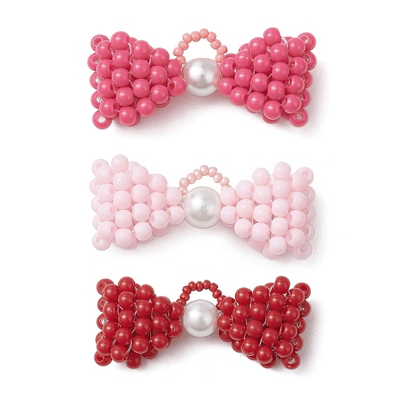 3шт 3 цветные непрозрачные акриловые подвески, бантом, с перламутровым стеклянным жемчугом