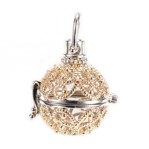 Rack Plating Brass Cage Pendants, Nickel Free, For Chime Ball Pendant Necklaces Making, Hollow Round