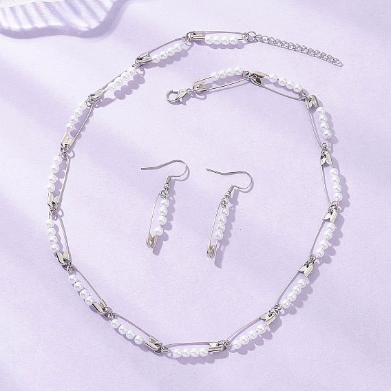 Комплекты из акриловых подвесных серег и ожерелий с круглым искусственным жемчугом, наборы украшений из железных булавок