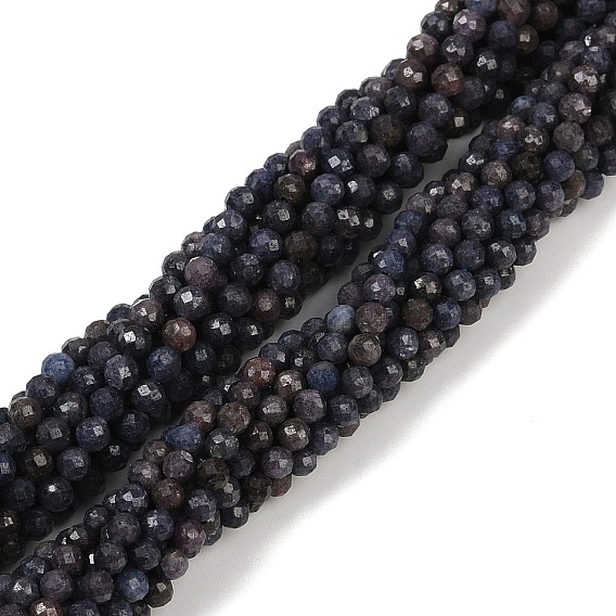 Натуральные сапфировые бисерные пряди, граненые, круглые